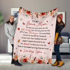 Cobertor de lã personalizado para mamãe bônus, presentes de Natal para madrasta, presentes de madrasta, cobertor de madrasta personalizado, para meu cobertor de mamãe bônus