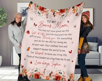 Personalized Fleece Blanket For Bonus Mom, Christmas Gifts For Stepmother, Stepmom Gifts, Custom Step Mom Blanket, To My Bonus Mom Blanket