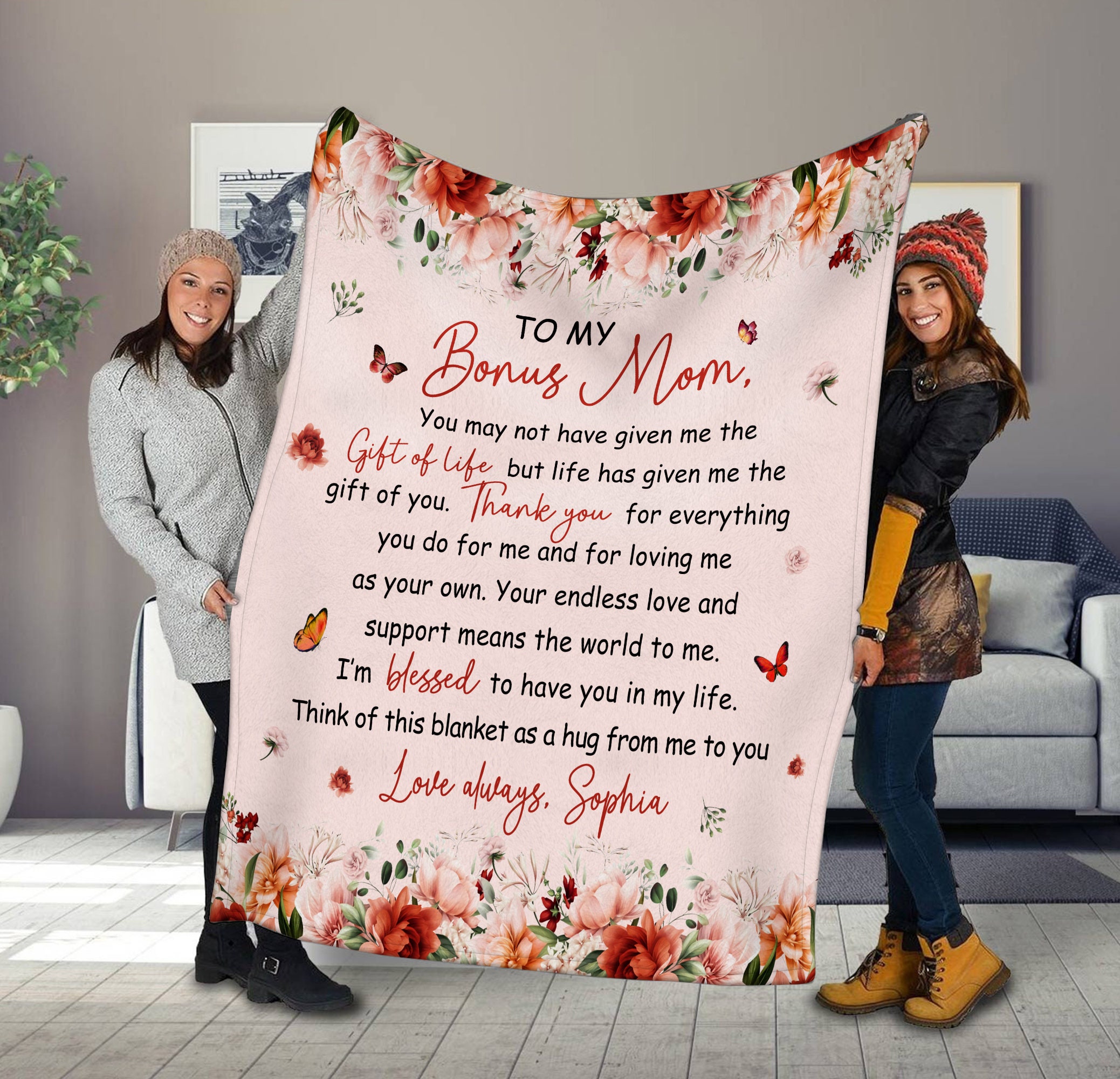 Bonus Mom Blanket Gift, Stepmom Blanket from Stepdaughter Stepson
