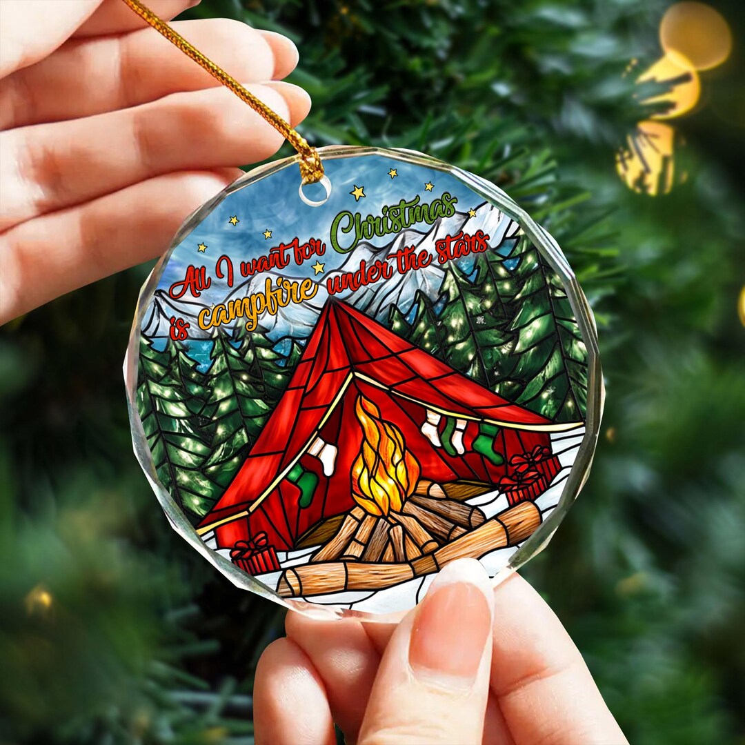 Campfire Glass Ornament, Campfire Under the Stars Ornament, Camping
