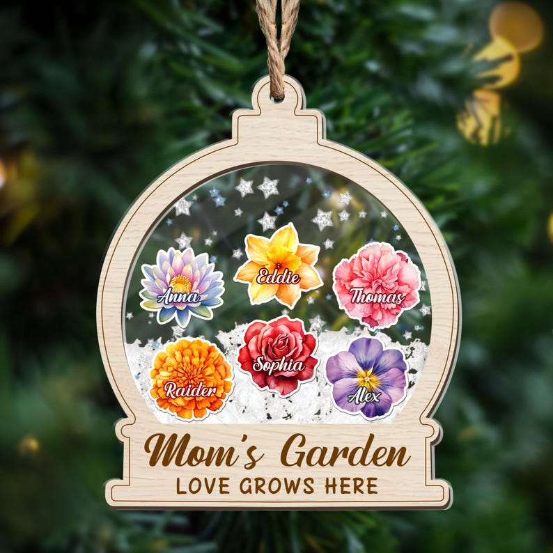 Personalized Mom/ Grandma's Garden Birth Month Flowers Shaker Ornament