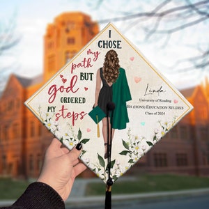 Personalized I Chose My Path But God Ordered My Steps Graduation Cap Topper, Black Queen Grad Cap Topper, Class of 2024, Graduation Gift