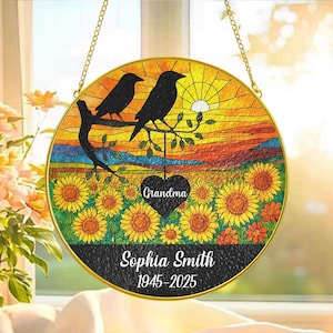 Personalized Memorial Faux Stained Glass Suncatcher, In Loving Memory Suncatcher, Memorial Gift For Loss of Father, Mother, Grandma, Grandpa