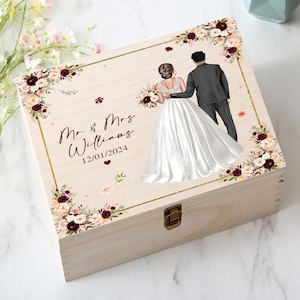 Personalized Wedding Memory Keepsake Box, Custom Bridal Shower Gift, Wooden Gift Box With Couple Name, Gifts For Wedding, Anniversary Gift