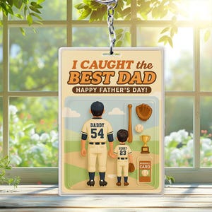 Custom 2D Baseball Dad Acrylic Keychain with Figure Card, Personalized Cartoon Keychain Gift for Him,  Custom Cartoon Acrylic Gift For Dad