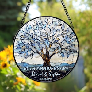 Personalized 60th Wedding Anniversary Window Faux Stained Glass Suncatcher, Wedding Anniversary Keepsake, Diamond Wedding Anniversary Gift