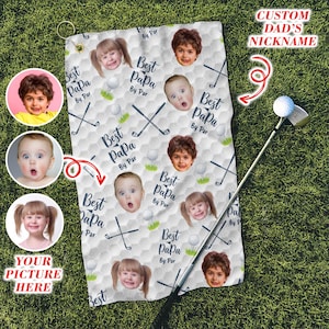Personalized Golf Towel With Kids Photo, Father&#39;s Day Gift For Dad, Grandpa, Golf Lover Gift, Custom Funny Kid Face Photo On Golf Towel