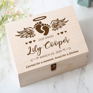 Caja de madera personalizada para recuerdos de la pérdida de un bebé, recuerdo de un aborto espontáneo, regalo de duelo de un bebé ángel, bebé ángel, pérdida de un bebé, en memoria de un niño