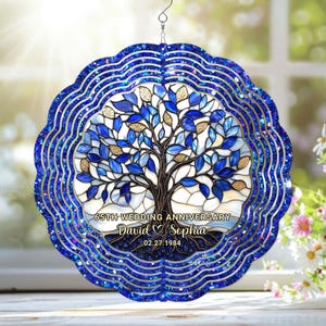 Personalized 65th Anniversary Gift For Parent, Sapphire Wedding Wind Spinner, 65 Year Anniversary Gift, 65th Anniversary Keepsake Gift