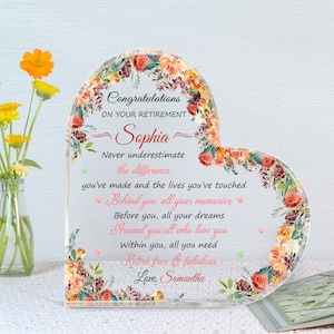 Personalized Retirement Gifts Heart Acrylic Plaque, Custom Retirement Gifts For Coworker, Congratulation Retirement Gifts