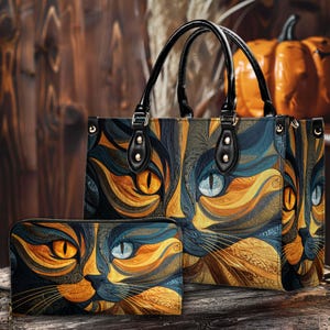 Faux 3D Effect Black Cat Gothic Print Art Handbag, Spooky Ghost Vibes Handbag, Spooky Season Bag, Halloween Accessories Gift, Cat Lover Gift
