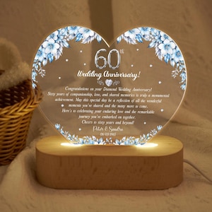 Custom 60th Anniversary Lamp Wood Base, Diamond Wedding Gift, 60th Anniversary Gift For Parents, 60th Wedding Anniversary Gift Wedding Gifts
