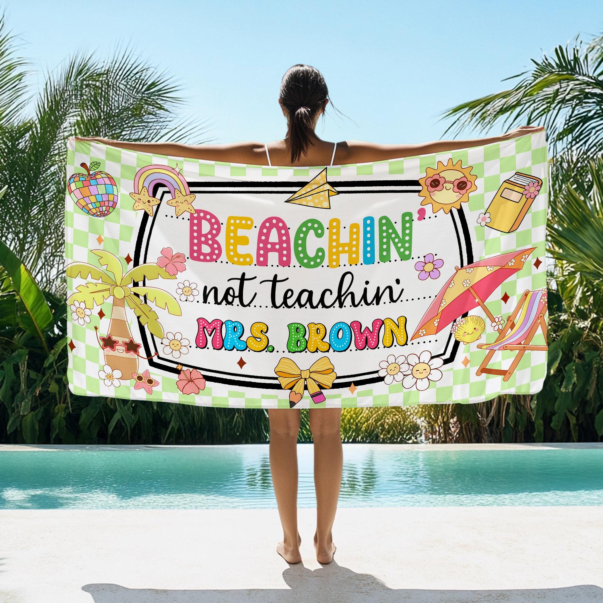 Personalized Teacher Beach Towel, Teacher Composition Book , Teacher Summer Gift, Beaching not Teaching Teacher Summer Towel