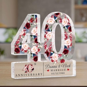 Personalized 40th Wedding Anniversary Acrylic Block, Custom Ruby Anniversary Gifts, 40 Years Anniversary Gifts For Parents, Grandparents