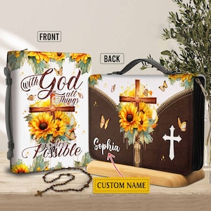 Personalized Christian Bible Cover, With God All Things Are Possible Bible Cover, Religious Gift For Women, Gifts For Christian, Faith Gifts