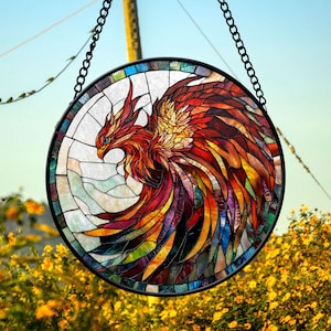 Faux Stained Glass Phoenix Suncatcher, Birthday Gift, Phoenix Suncatcher Decoration, Fantasy Phoenix Lover Window Hanging, Bird Lover Gift