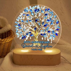 Personalized 60th Wedding Anniversary Wooden Oval Base Led, Wedding Anniversary Keepsake Gift For Couple, 60th Golden Anniversary Gift