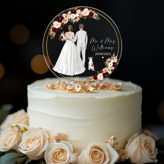 Luxtomi Personalized Wedding Cake Toppers - Custom Mr & Mrs Topper, Choose Design, Color, Text, Size - Made In USA
