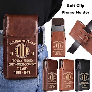 Personalized Proudly Served Vietnam Veteran Belt Clip Phone Holder, Duty Honor Country Proud Veteran, Veteran Gift, US Military Gift