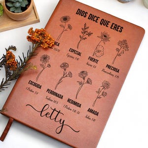 Personalized Spanish Christian Journal – “Dios Dice Que Eres” Vegan Leather Notebook – Inspirational Gift for Women