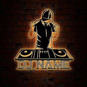 Personalized Name DJ Metal Sign With Led Lights, Custom DJ Gifts, Christmas Gifts For DJ, Dj Room Decor, Dj Club Name Sign, Dj Sign Decor