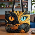 Cat Art Quilted Tote Bag, Colorful Cat Face Bag, Artistic Quilted Tote for Cat Lovers, Tote for Cat Moms product logo