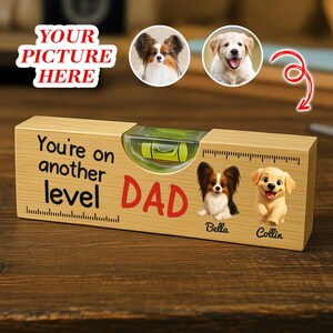 Custom Pet Lover Spirit Level Tool – 2D Cartoon Dog & Cat Gift For Dad, Custom Wooden Bottle Opener With Pet Photos, 2D Cartoon Level Tool