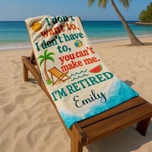 Personalized Funny Retirement Beach Towel, Custom Gift for Women Farewell Coworker, Woman Doctor Teacher Retirement Present With Name