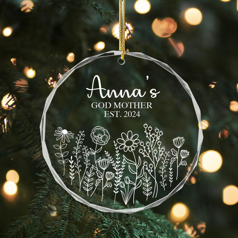 Personalized Name Godmother Glass Ornament, Christmas Gifts for