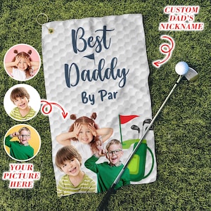 Personalized Golf Towel With Kids Photo, Father&#39;s Day Gift For Dad, Grandpa, Golf Lover Gift, Custom Funny Kid Face Photo On Golf Towel