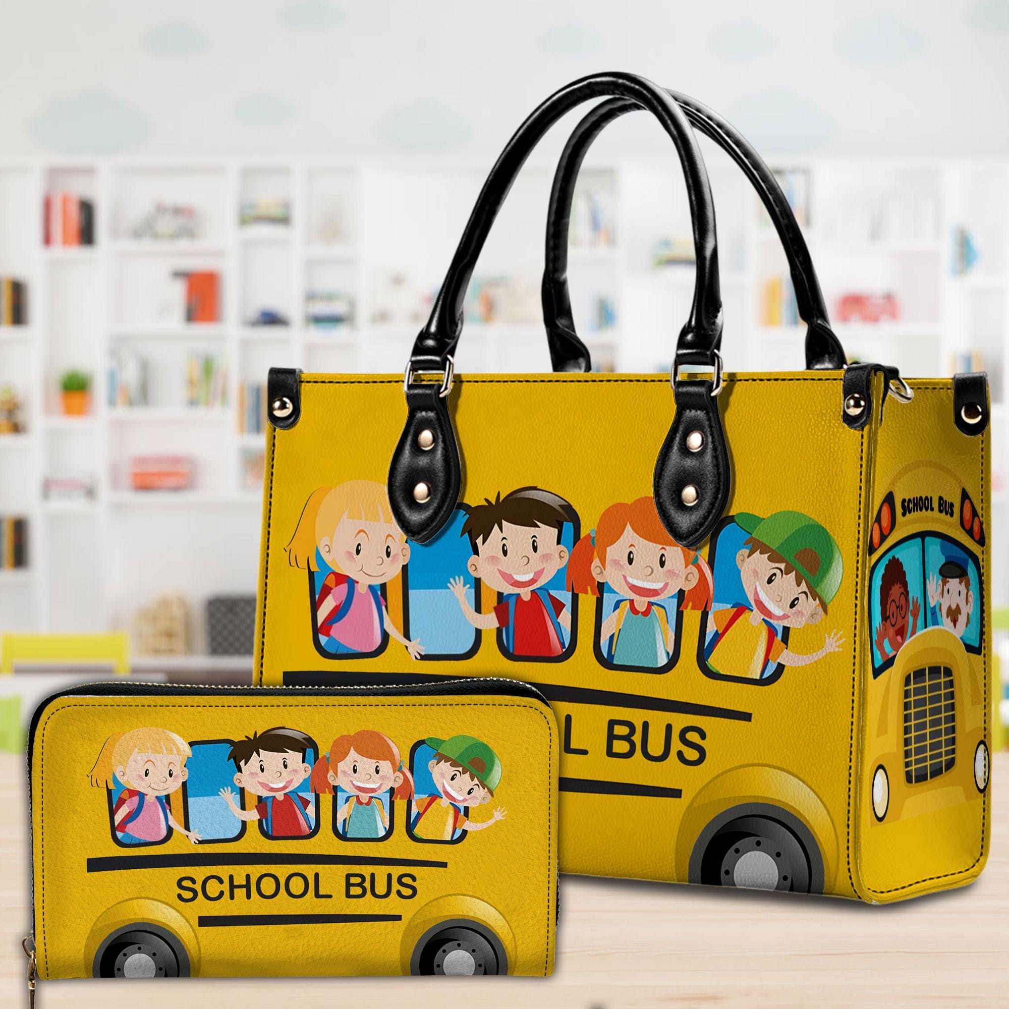 Personalized School Bus Driver Leather Handbag With Handle, Back To School Gift, Bus Driver Appreciation Day Gift, Bag Gift for Bus Driver
