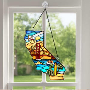 Accrochage de fenêtre en acrylique avec carte du pays de la Californie, cadeau attrape-soleil voyage en Californie, cadeau souvenir pour amoureux, décoration d&#39;intérieur voyage en Californie