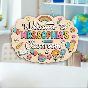 Letrero personalizado para puerta de profesor, colgador de puerta personalizado para aula, letrero de regalo personalizado para profesor, placa de bienvenida para profesor, regalos para la vuelta al cole