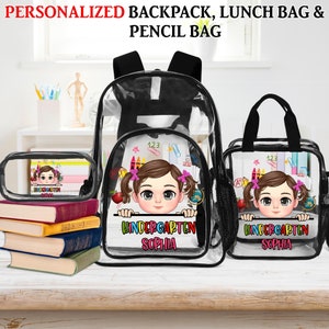 Sac à dos transparent pour enfants personnalisé, cadeau de rentrée des classes, sac à lunch transparent pour enfants, cadeau d'anniversaire pour garçons et filles, cartable transparent pour enfants