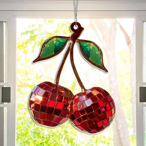 Cherry Disco Ball Acrylic Window Hanging, Acrylic Fruit Window Decor, Cherry Suncatcher, Retro Home Accent, Birthday Gift Idea For Her