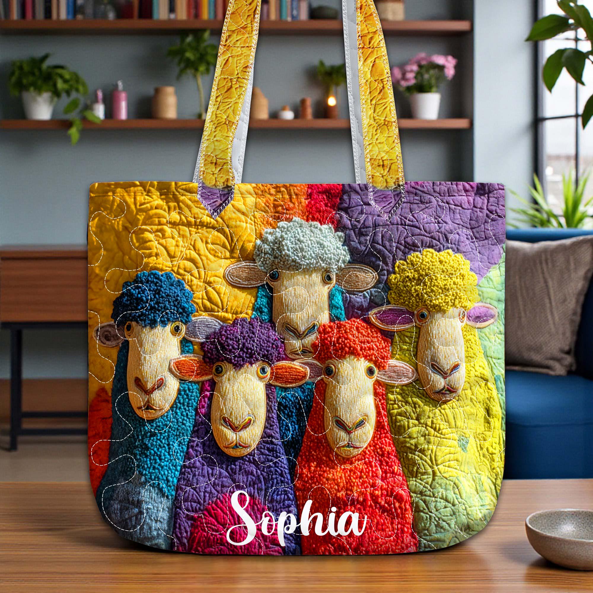 Custom Colorful Sheep Quilted Tote Bag – Bright Colorful Quilted