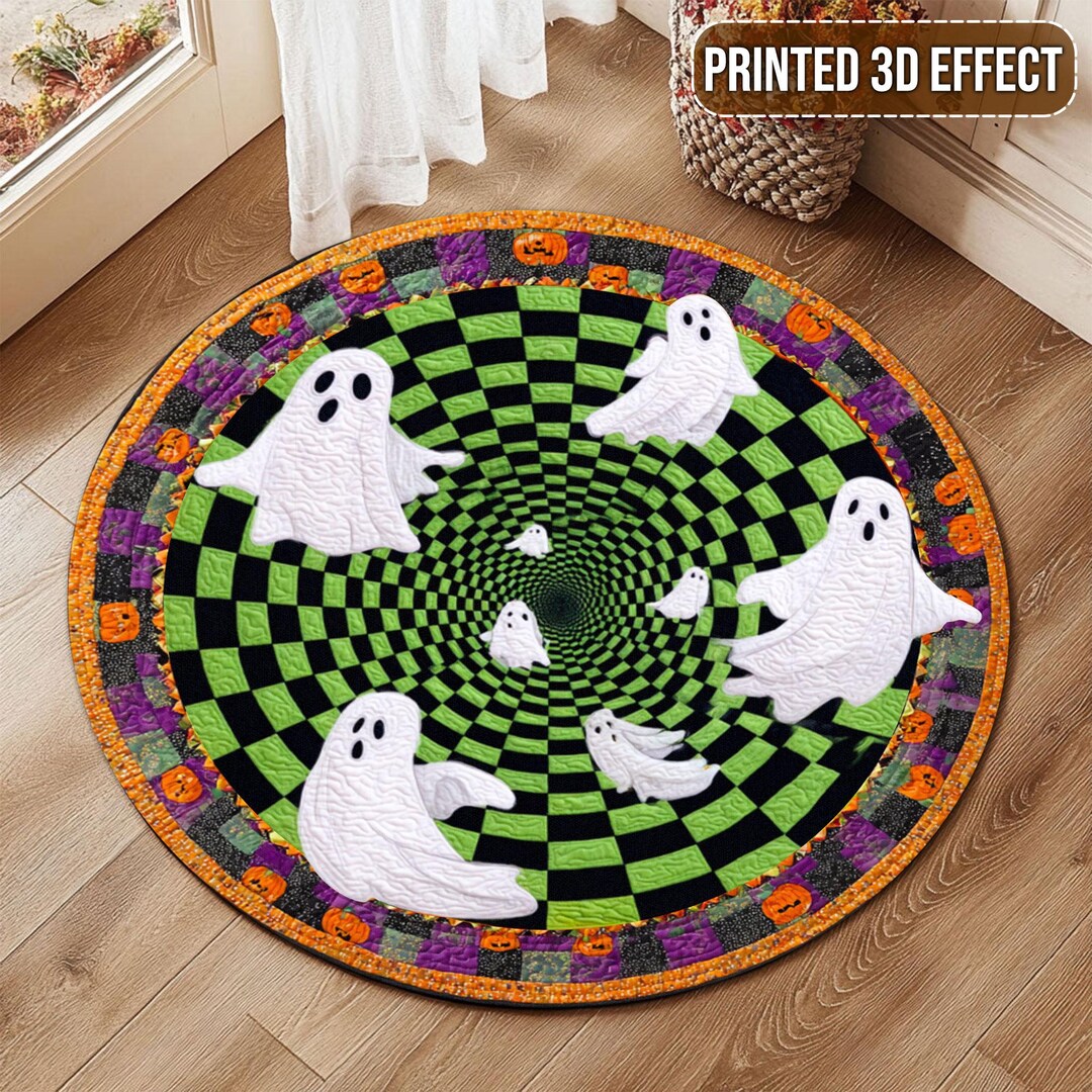 Halloween Ghost 3D Printed Rug, Halloween Ghost Welcome Round Mat ...