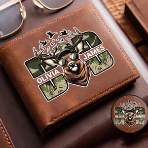 Custom Daddy&#39;s Deer Hunting Leather Wallet, Personalized Kids Name Leather Wallet, Father&#39;s Day Gift, Hunting Lover Gift, Hunting Dad Gift