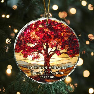 Custom 40th Wedding Anniversary Glass Ornament, 40th Wedding Anniversary Keepsake Gift, Ruby Wedding Anniversary Gift, Gifts For Parents