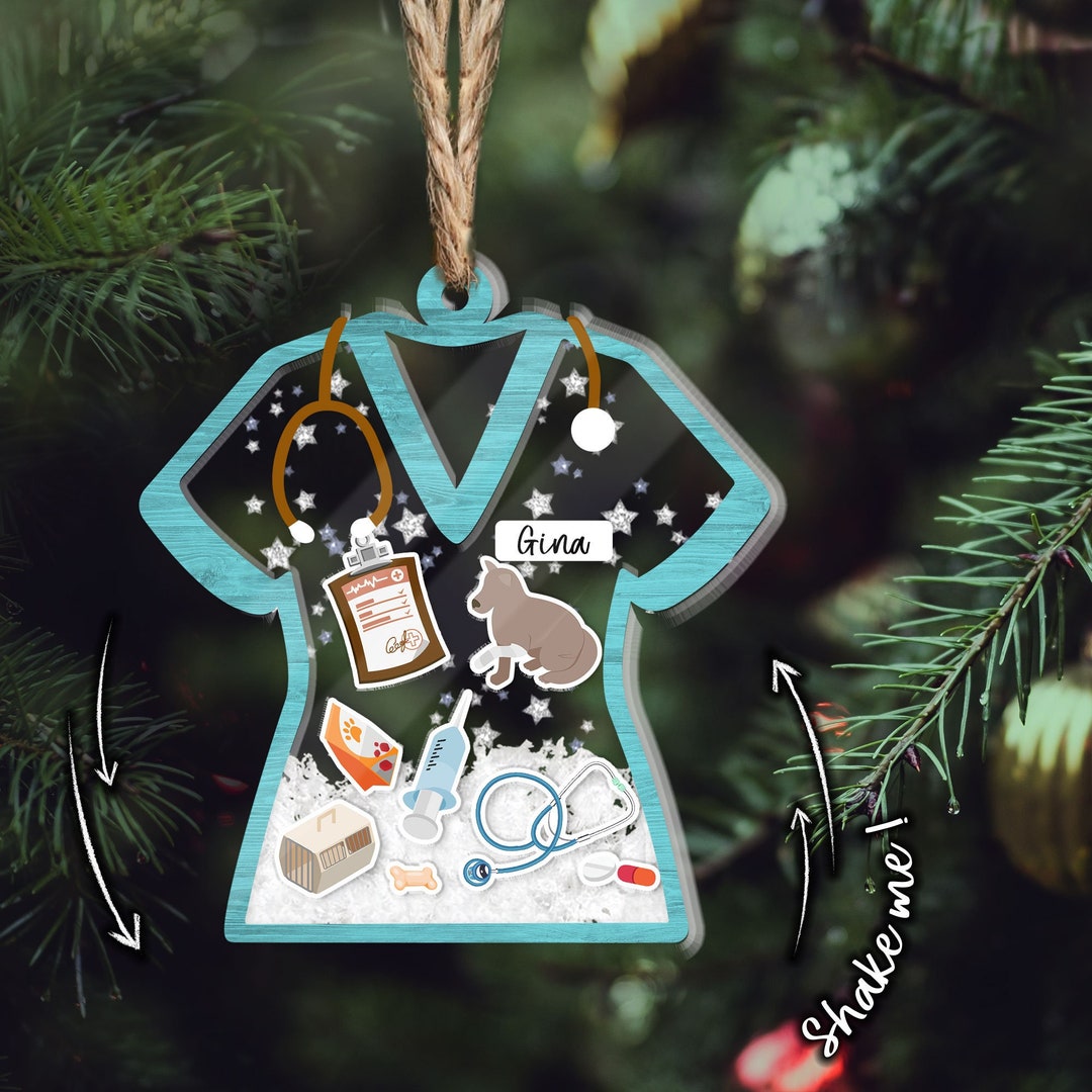 Custom Name Veterinarian Christmas 3 Layered Shaker Ornament