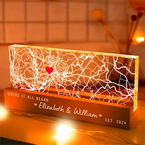 Benutzerdefinierte Karte nach Datum Nachtlicht Holzsockel, personalisierte Paargeschenk, Jubiläumsgeschenk für Sie & Ihn, Valentinstagsgeschenk, Hochzeit 3D Lampe