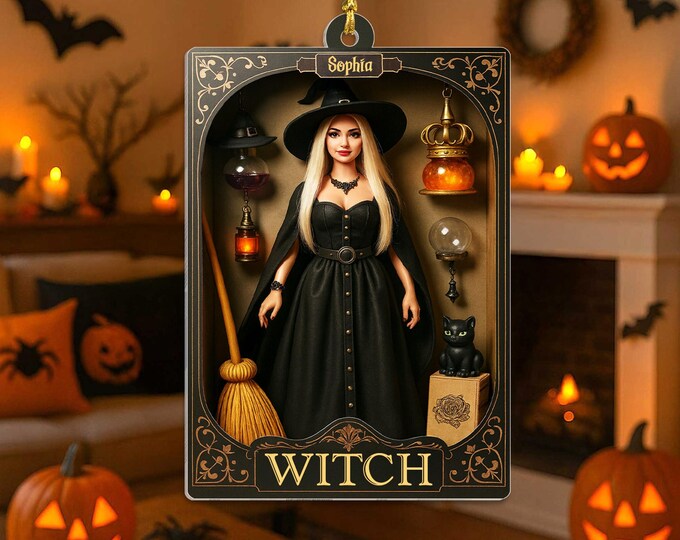 Personalized Halloween Witch Wooden Sign - Adult/Couple With Up to 6 Cats/Dogs - Halloween Gift For Couple/Pet Lovers - A Wicked Witch And Her Little Monsters Live Here main image 1