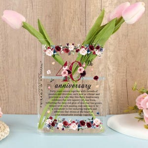 Personalized 40th Wedding Anniversary Acrylic Book Vase, Ruby Anniversary Flower Vase Gift, Anniversary Gifts For Parents, Husband, Wife