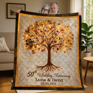 Personalized 50th Anniversary Wedding Quilt Blanket, 50 Years of Marriage Quilt Blanket, Golden Wedding for Couple, Parents, Grandparents