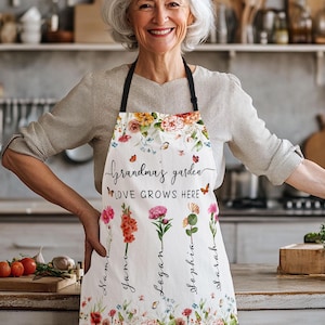 Personalized Grandma Apron, Mom Apron, Custom Birth Month Flowers Mom&#39;s Garden Apron Gift, Mom Apron, Nana Apron, Birthday Mom/Grandma Gift