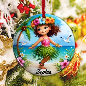 Custom Name Hula Dancing Girl Ornament, Personalized Cute Hawaiian Hula Girl Christmas Ornament, Hula Dance Girl Gift, Hawaii Beach Decor