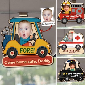 Personalized Kid Photo Gift for Dad Car Visor Clip, Gift for Dad from Son or Daughter, Custom Dad Gifts Car Visor Clip, Father&#39;s Day Gift