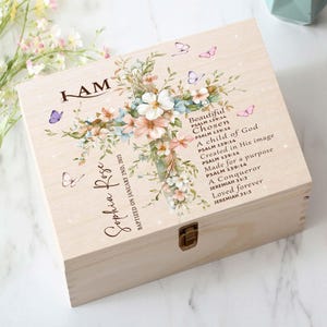 Caja de madera personalizada para recuerdos de bautizo, primera comunión, regalo de bautizo, regalo religioso para ahijados, nietos, padrinos, regalo de bautismo.