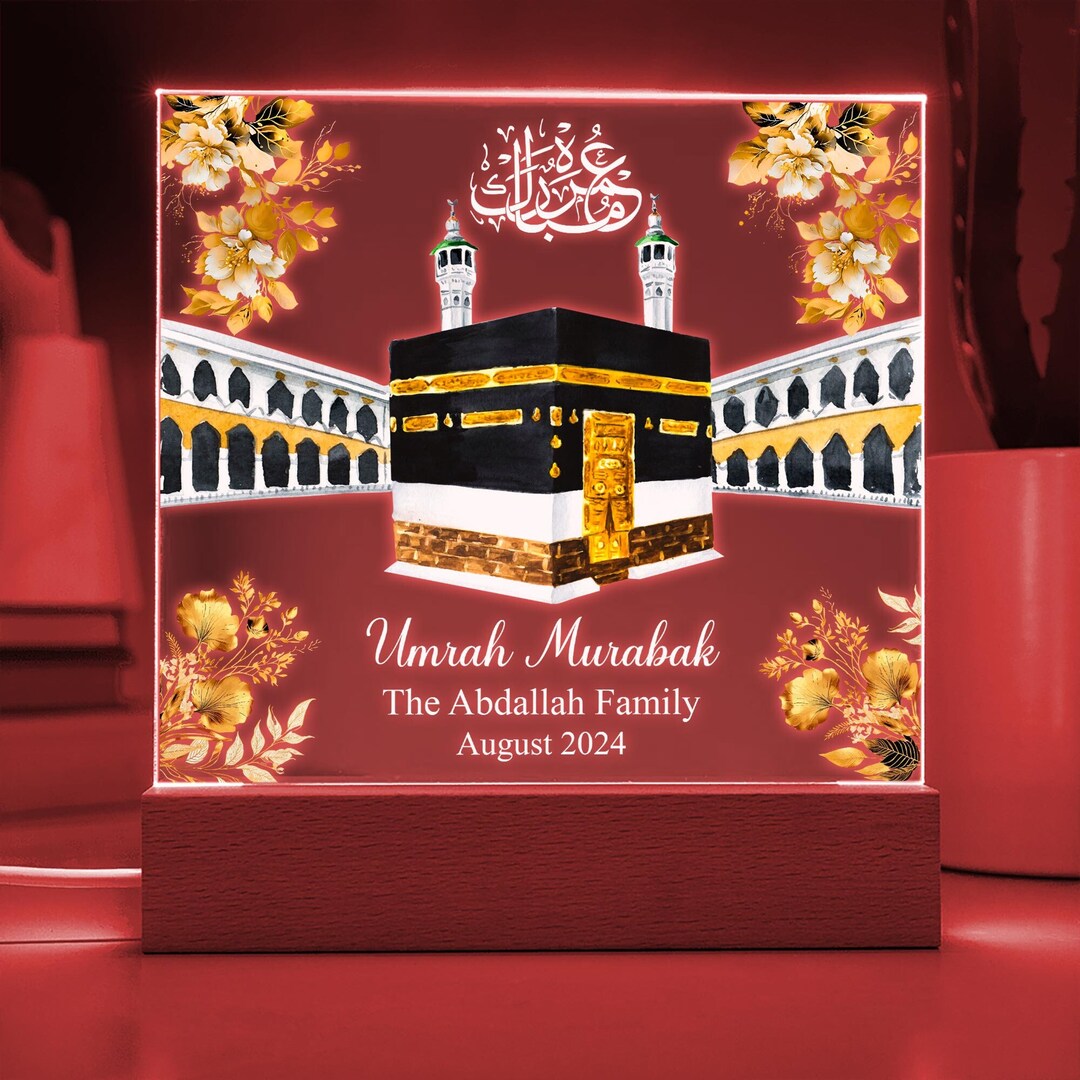 Custom Umrah Mubarak 3D Led Light Wooden Base, Personalized Islamic ...