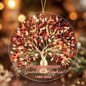 Custom 40th Wedding Anniversary Glass Ornament, 40th Wedding Anniversary Keepsake Gift, Ruby Wedding Anniversary Gift, Gifts For Parents